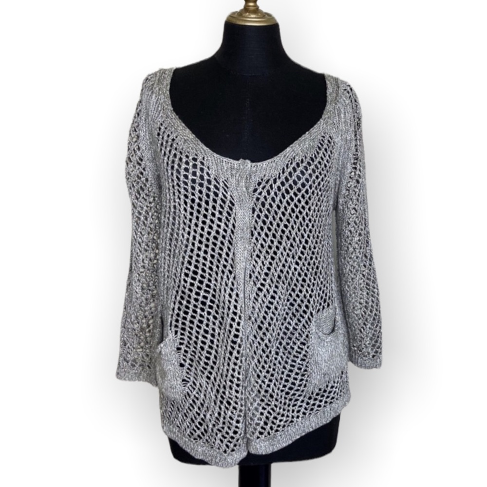 Crea Concept Grey Tan Wide Knit Cardigan Size Small